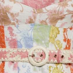 Pre Owned Zimmermann Multicolor Floral Print Linen Belted Midi Dress M