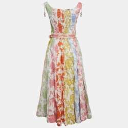Pre Owned Zimmermann Multicolor Floral Print Linen Belted Midi Dress M