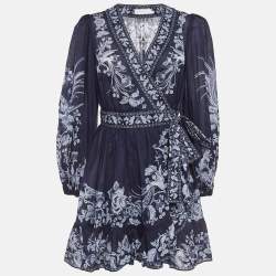 مملوكة مسبقًا Zimmermann Blue Floral Print Cotton Aliane Mini Wrap Dress M