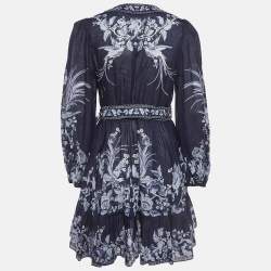 مملوكة مسبقًا Zimmermann Blue Floral Print Cotton Aliane Mini Wrap Dress M