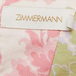 مملوكة مسبقًا Zimmermann Multicolor Floral Print Linen Postcard Spliced Mini Dress M