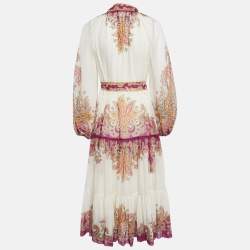 Pre Owned Zimmermann White Paisley Print Cotton Blend Teddy Midi Dress M