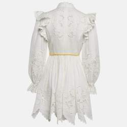 Pre Owned Zimmermann White Broderie Anglaise Linen Carnaby Ruffled Mini Dress M