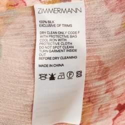 Pre Owned Zimmermann Beige Floral Print Silk Neck-Tie Espionage Blouse S