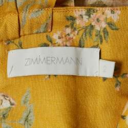 Pre Owned Zimmermann Yellow Floral Print Linen Sleeveless Maxi Dress M