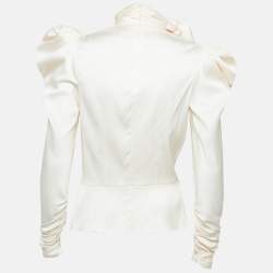 Pre Owned Zimmermann Cream Silk Tie-Up High Neck Blouse M