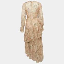 Pre Owned Zimmermann Beige Floral Print Georgette Silk Tiered Asymmetric Midi Dress M