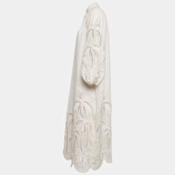 Pre Owned Zimmermann Off-White Embroidered Linen Puff Sleeve Midi Dress S