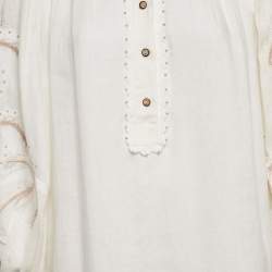 Pre Owned Zimmermann Off-White Embroidered Linen Puff Sleeve Midi Dress S