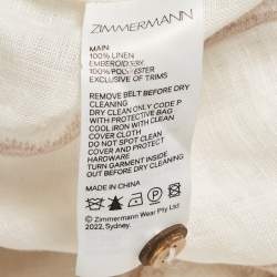 Pre Owned Zimmermann Off-White Embroidered Linen Puff Sleeve Midi Dress S