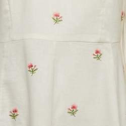 Pre Owned Zimmermann White Poppy Floral Embroidered Linen Scallop Midi Dress L
