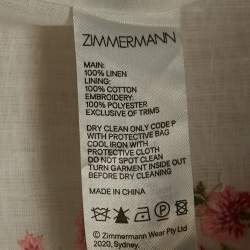 Pre Owned Zimmermann White Poppy Floral Embroidered Linen Scallop Midi Dress L