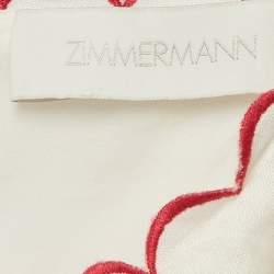 Pre Owned Zimmermann White Poppy Floral Embroidered Linen Scallop Midi Dress L