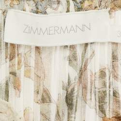 Pre Owned Zimmermann Beige Floral Print Chiffon Belted Maxi Dress L
