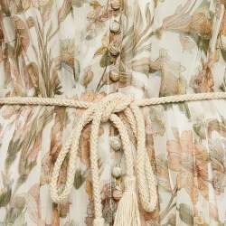 Pre Owned Zimmermann Beige Floral Print Chiffon Belted Maxi Dress L