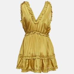 Pre Owned Zimmermann Green Silk-Habotai Estelle Ruffled Mini Dress S