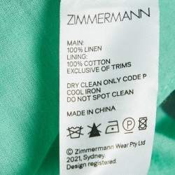 Pre Owned Zimmermann Green Printed Linen Cut-Out Nina Mini Dress S