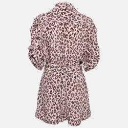 Zimmermann Purple Leopard Print Silk Shirt and Shorts Set M/L