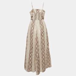 Zimmermann Pink Python Skin Print Linen Cut-Out Midi Dress L