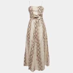 Zimmermann Pink Python Skin Print Linen Cut-Out Midi Dress L
