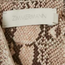 Zimmermann Pink Python Skin Print Linen Cut-Out Midi Dress L