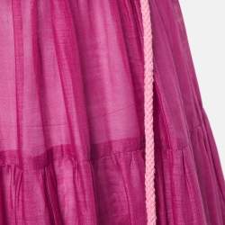 مملوكة مسبقًا Zimmermann Pink Broderie Anglaise Ramie Tiered Scallop Midi Dress M