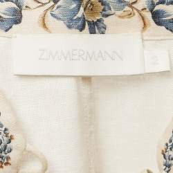 Pre Owned Zimmermann Beige Floral Print Linen Button Front Maxi Dress M
