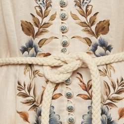 Pre Owned Zimmermann Beige Floral Print Linen Button Front Maxi Dress M