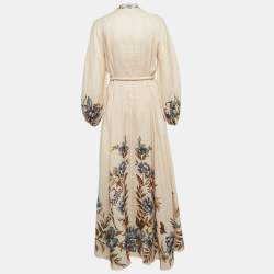 Pre Owned Zimmermann Beige Floral Print Linen Button Front Maxi Dress M