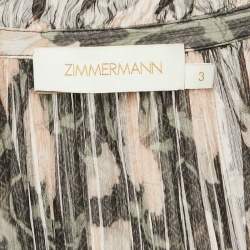 Pre Owned Zimmermann Black Floral Print Silk Flounce Midi Dress L