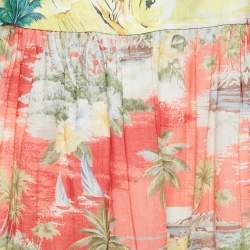 Pre Owned Zimmermann Multicolor Printed Cotton Neck Tie-Up Tiered Maxi Dress L