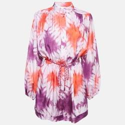 Zimmermann Purple/Red Tie-Dye Silk Belted Playsuit L