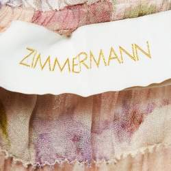 Pre Owned Zimmermann Pink Hydrangea Print Chiffon Tiered Midi Dress L