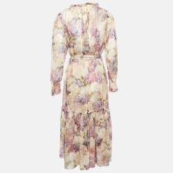 Pre Owned Zimmermann Pink Hydrangea Print Chiffon Tiered Midi Dress L