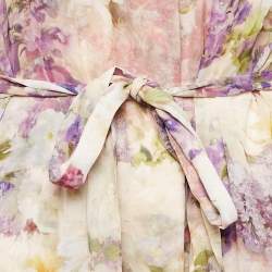 Pre Owned Zimmermann Pink Hydrangea Print Chiffon Tiered Midi Dress L