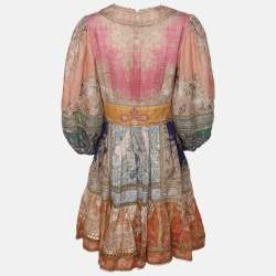 Pre Owned Zimmermann Multicolor Linen Anneke Lantern Mini Dress M