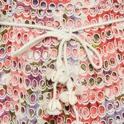 Pre Owned Zimmermann Poppy Print Ramie Eyelet Midi Dress L