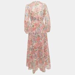 Pre Owned Zimmermann Poppy Print Ramie Eyelet Midi Dress L