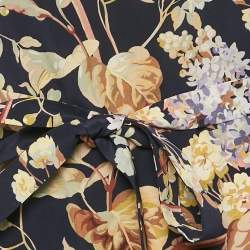 مملوكة مسبقًا Zimmermann Navy Blue Floral Print Silk Ruffled Midi Dress M