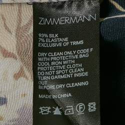 مملوكة مسبقًا Zimmermann Navy Blue Floral Print Silk Ruffled Midi Dress M
