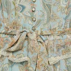 Pre Owned Zimmermann Blue Paisley Print Silk Lace Insert Playsuit L
