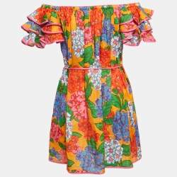 Pre Owned Zimmermann Multicolor Floral Print Linen Off-Shoulder Mini Dress L
