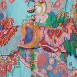 Pre Owned Zimmermann Blue Floral Print Silk Chiffon Ruffled Playsuit L