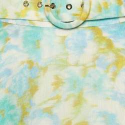 Pre Owned Zimmermann Blue Abstract Floral Print Linen Blend High-Tide Maxi Skirt L