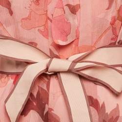 Pre Owned Zimmermann Pink Floral Print Chiffon Silk Ruffled Midi Dress L