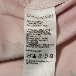 Pre Owned Zimmermann Pink Floral Print Chiffon Silk Ruffled Midi Dress L