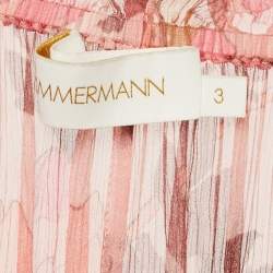 Pre Owned Zimmermann Pink Floral Print Chiffon Silk Ruffled Midi Dress L