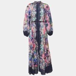 Zimmermann Purple Printed Linen Tropicana Billow Long Dress L