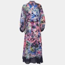 Zimmermann Purple Printed Linen Tropicana Billow Long Dress L