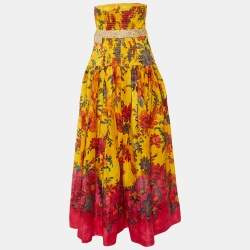 مملوكة مسبقًا Zimmermann Yellow Floral Print Linen Ginger Strapless Long Dress L
